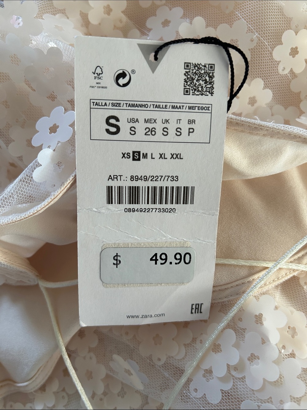 Zara Light Cream Sequin Floral Slip Dress - Picture 3 of 4